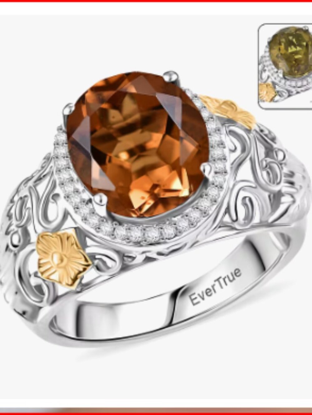 Autumn Alexite/White Zircon Maple Majesty Ring in 18K YG P - Picture 1 of 4
